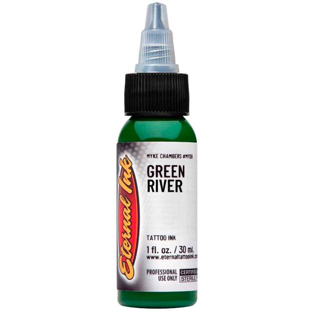 Green River Ink – Pigmento verde brillante de Eternal Ink ideal para trabajos profesionales.